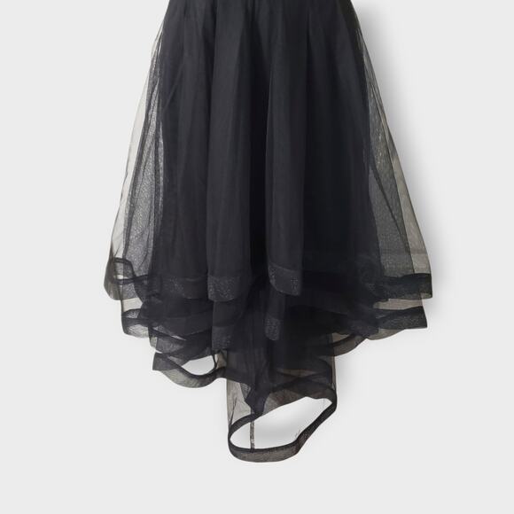 Y2K City Triangles Black Asymmetric Flare Tiered Mesh Halter Dress Sz 1 Goth - Picture 3 of 13